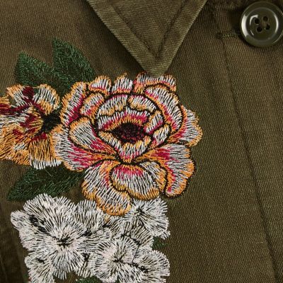 Girls khaki floral embroidered shacket